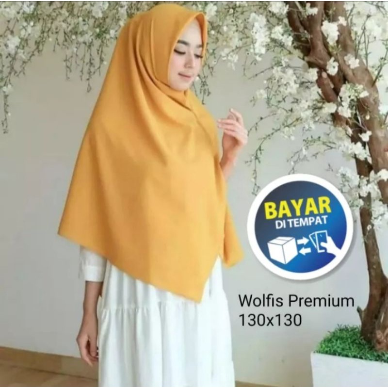 Jilbab/Hijab SEGIEMPAT Wolfis Syar'i 130x130/Kerudung Segiempat Jumbo 130cm