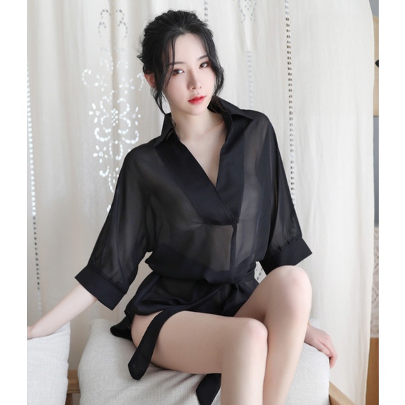 Feminine Transparent Chiffon Sentiment Underwear Underwear Slim-Fit V-Neck Boyfriend Style Lining Pajamas Nightdress Home Service Suit