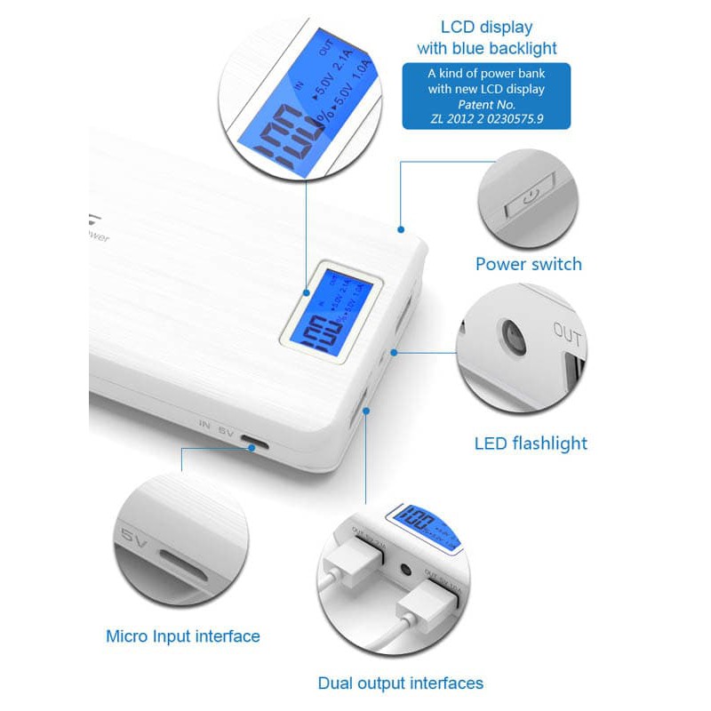 Pineng PN-999 20000 mah LCD PowerBank Power Bank 20,000 - Putih     garansi awet freeongkir