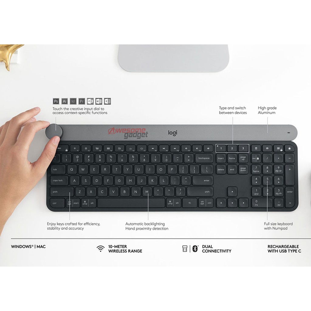 Logitech Craft Wireless Keyboard Intelligent Control Adobe Microsoft