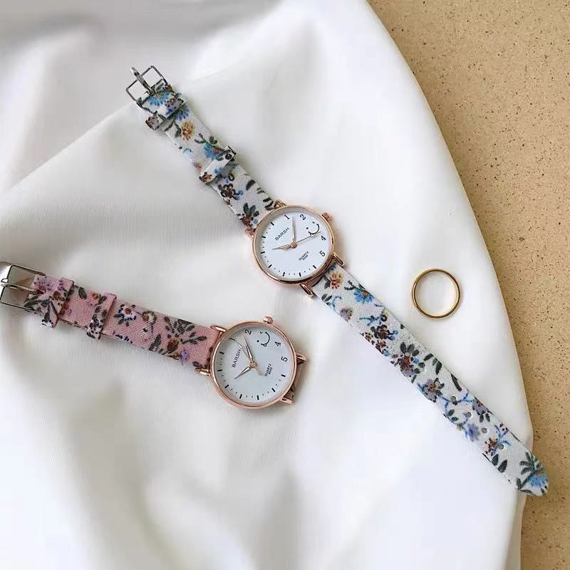 ✅COD [BBS] Jam Tangan Wanita Analog Strap Pu Bunga Motif Smile Fashion Aksesoris Wanita Gaya Korea