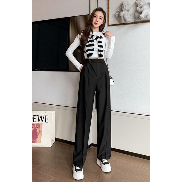 Celana Wanita Kulot Hitam Korea Highwaist Wanita Polos Loose Cullote Pants Celana Panjang Suit Pants