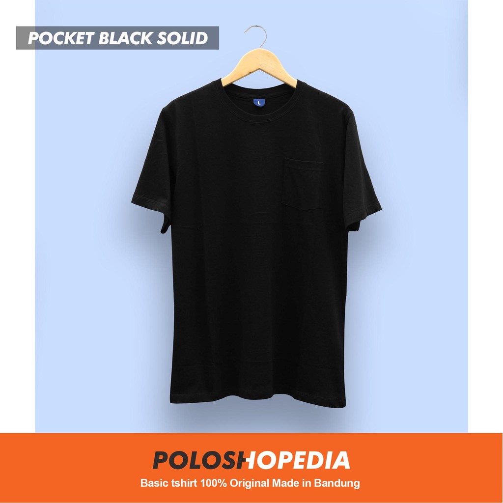 KAOS POLOS POCKET BLACK SOLID UNISEX  / KAOS POLOS PRIA WANITA / BAJU KAOS POLOS SAKU HITAM