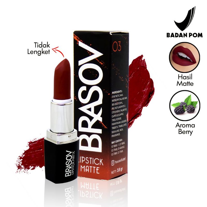 Brasov Lipstick Matte 3.8 g - Lipstik Putar | Lipstik Mate Halal