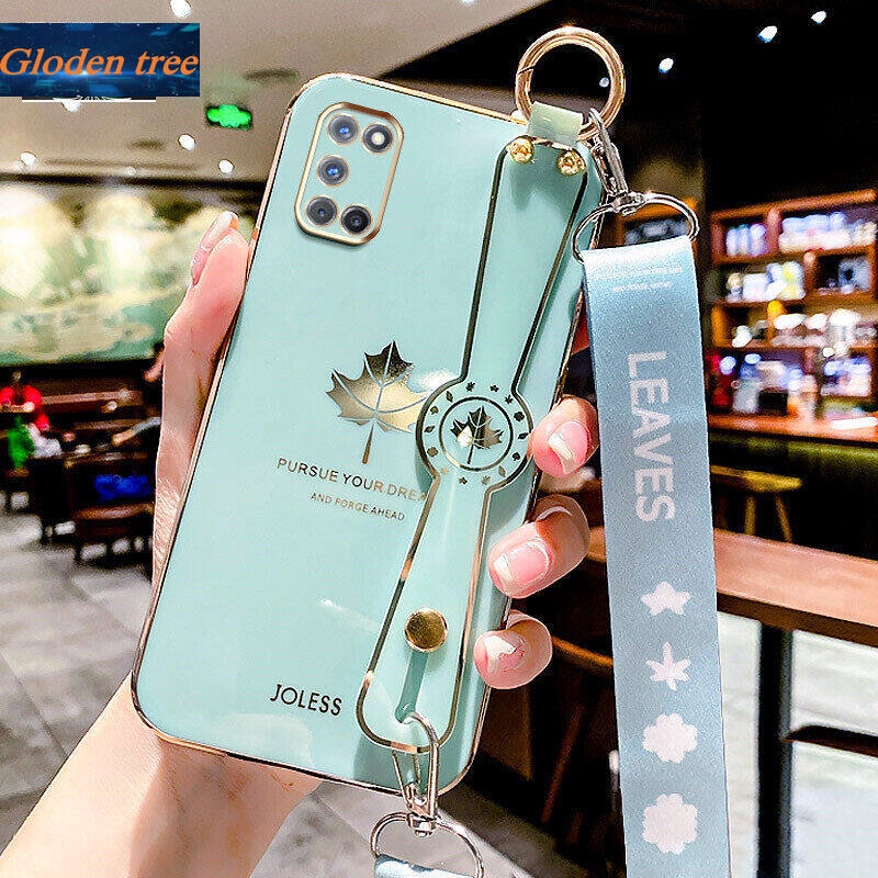 Case Motif Daun Maple Dengan lanyard Untuk OPPO A92 A72 A52 4G