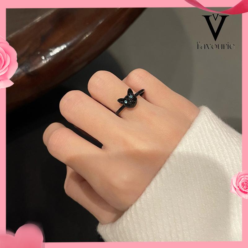 [COD]Cincin Kucing Hitam Wanita Trendi Desain Niche Cincin Jari Telunjuk Fashion Kepribadian Cincin-FA