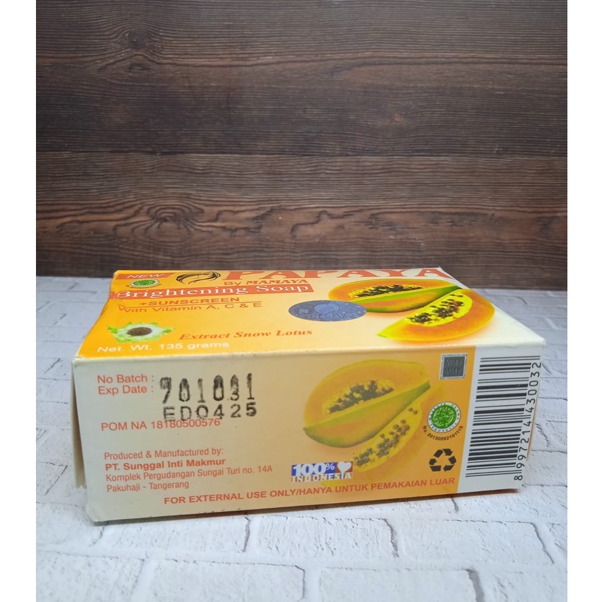 Sabun Papaya Mamaya 135gr Original Brightening Soap + Sunscreen Extract Snow Lotus Mencerahkan dan Menghaluskan Kulit