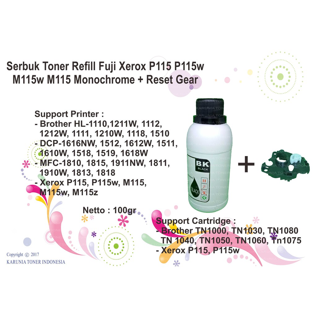 Toner Refill Fuji Xerox P115 P115w M115w M115 Mono + Flag Gear