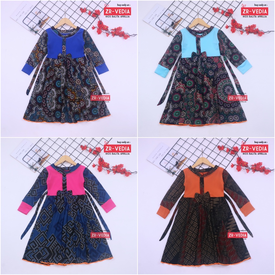 Dress Valencia 3-4 Tahun / Baju Perempuan Dres Lengan Panjang Anak Pesta Fashion Kids Motif Adem Kiosbalitaaprillia