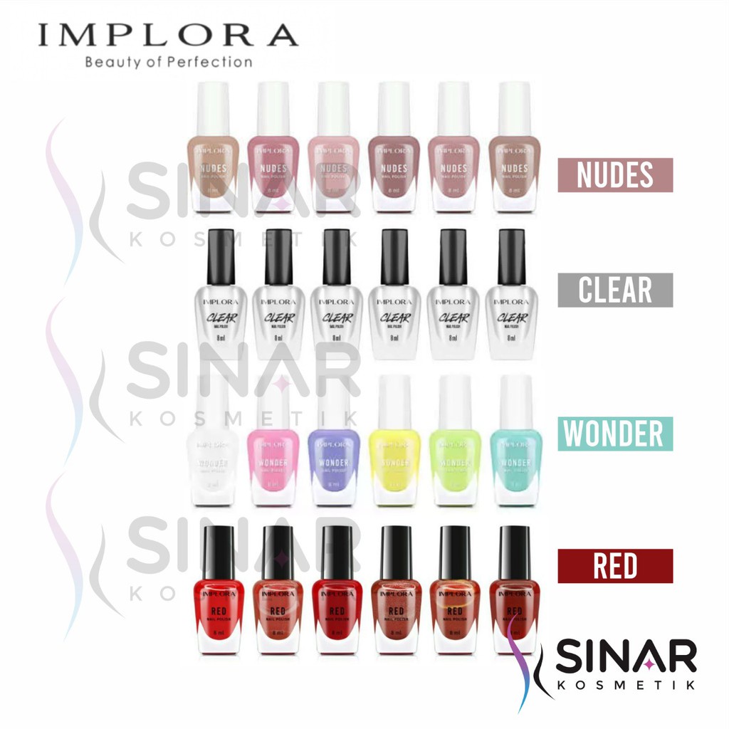 ✦SINAR✦ Implora Kutek Box Isi 6 - Implora Nail Polish | Wonder - Nudes - Red - Clear