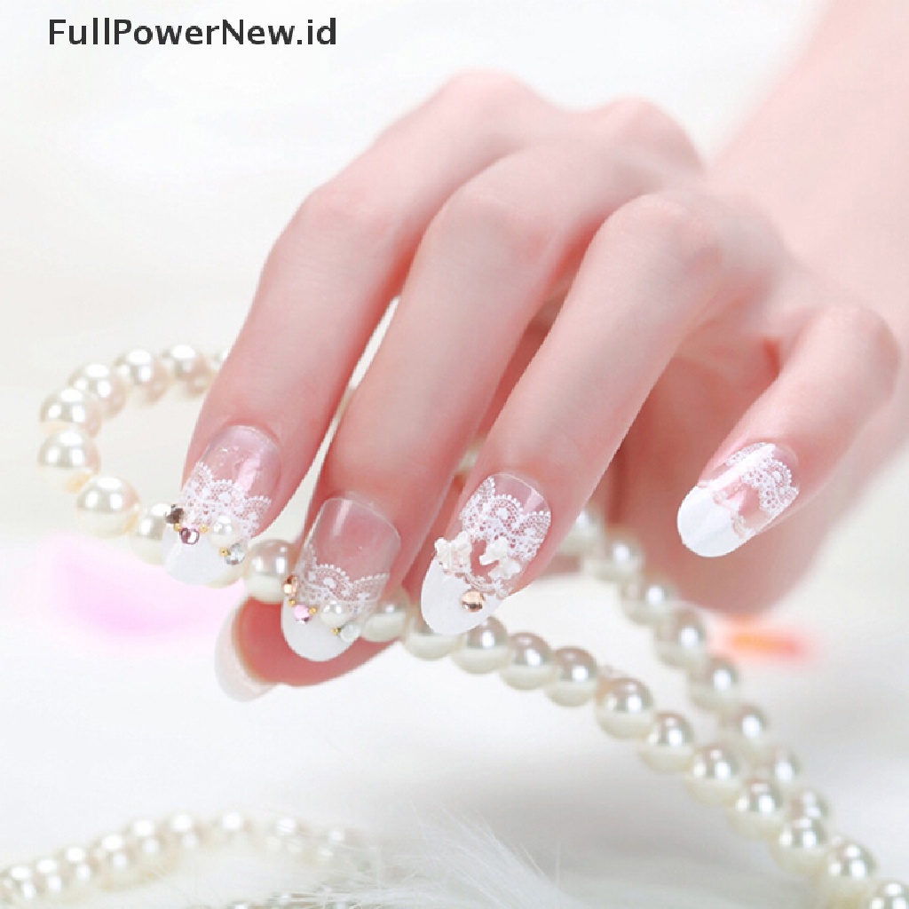 24 Pcs Kuku Palsu Bahan Akrilik Aksen Kristal Gaya Perancis Untuk Nail Art