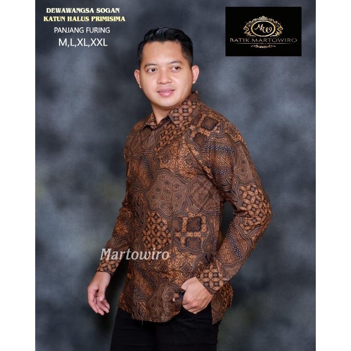 Kemeja batik PREMIUM lengan panjang / batik pria terbaru 2022 warna coklat lengan panjang / baju batik kasual terbaru / batik panjang lapis furing DEWAKERA SOGAN