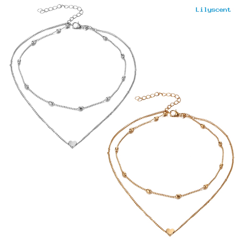 Kalung Choker Rantai Multilayer Aksen Manik-Manik Hati Untuk Wanita