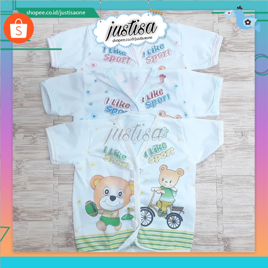 Promo !! Baju Bayi Pendek Sablon Depan Beruang Nia 6 (PCS) || Baju Bayi Murah NIA