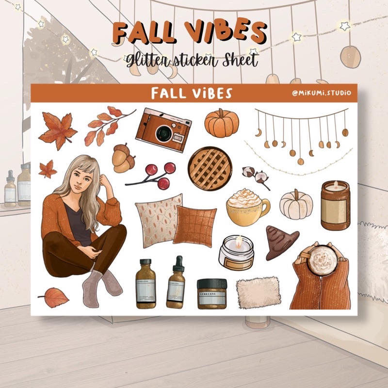 

[MIKUMI] Fall Vibes Sticker Sheet | Glitter Sticker | Kiss Cut sticker | Deco sticker | Journaling Kits | Bujo Kits | Planner Sticker | Stiker Planner | Sticker Lucu | Sticker Planner | Sticker Bujo | Deco Kit | Scrapbook Sticker