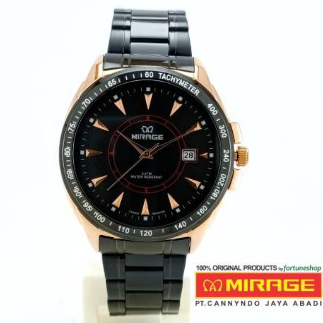 Jam Tangan Pria Mirage Original 7614M Black Rose Gold Plat Hitam