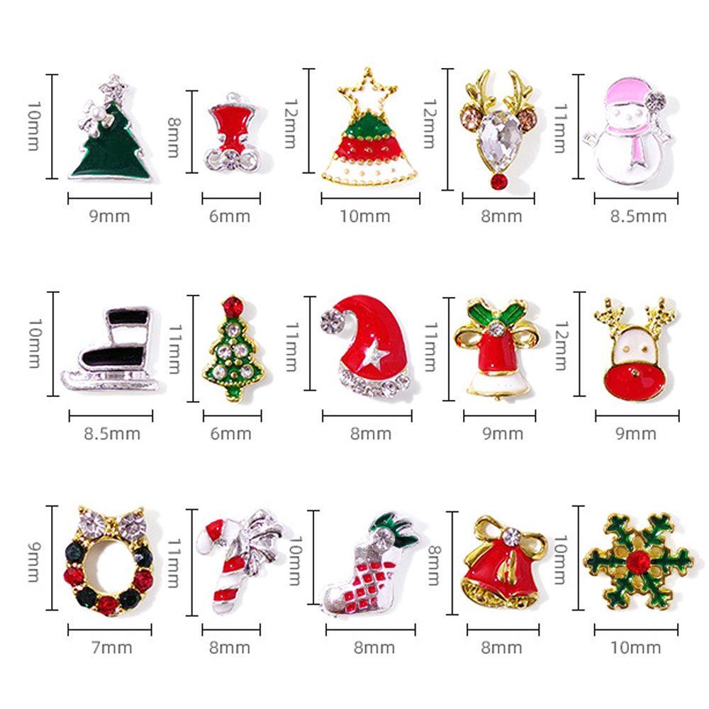 AUGUSTINA Agustinina Natal Dekorasi Nail Art Kawaii Gadis Snowflake Pohon Natal Kartun Logam 3D Nail Art Berlian Imitasi