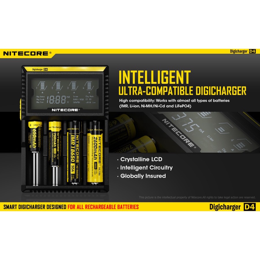 Nitecore D4 Intelligent USB Charger Baterai 4 Slot - Authentic