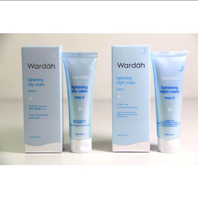 ORIGINAL Wardah Krim Siang dan Malam Step 2 Tube Lightening Day Cream and Night Cream 20 ML Kecil