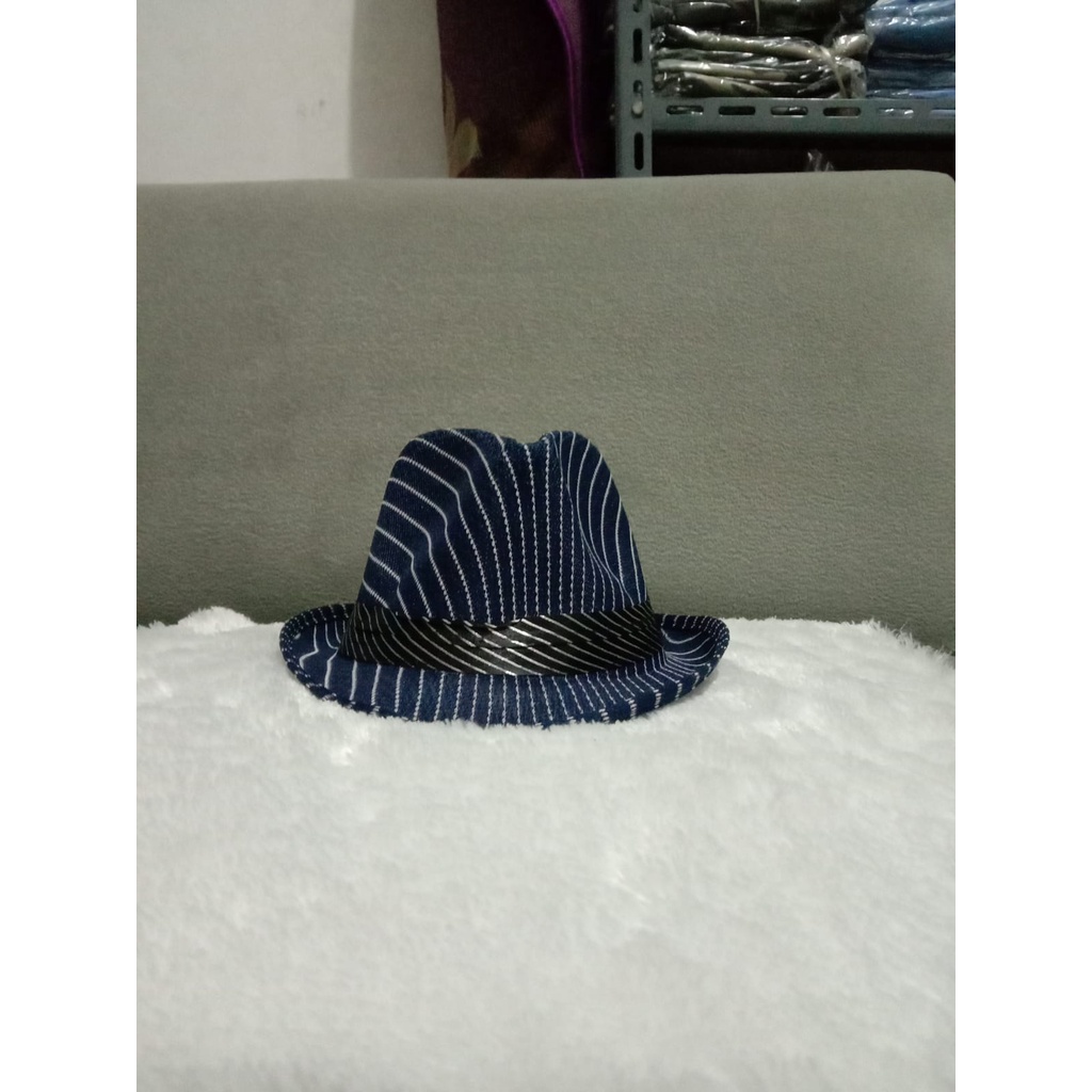 Topi Koboy Fedora Jazz Vintage Motif Salur Murah