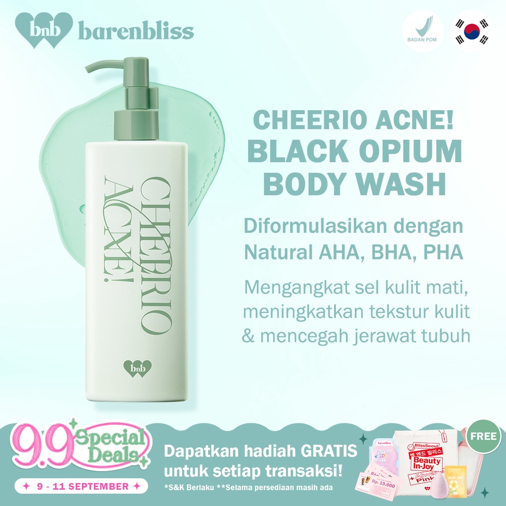 BNB Barenbliss Cheerio Acne! Black Opium Calming Body Wash - Sabun Mandi Cair untuk Mencegah Acne