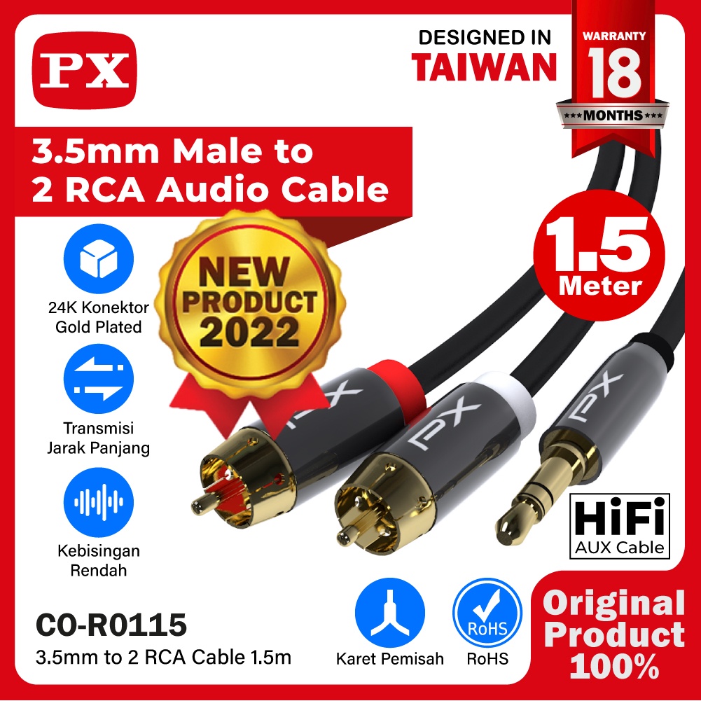 Kabel Aux Audio 3.5mm Male to 2 RCA Male Stereo HiFi 1.5M PX CO-R0115