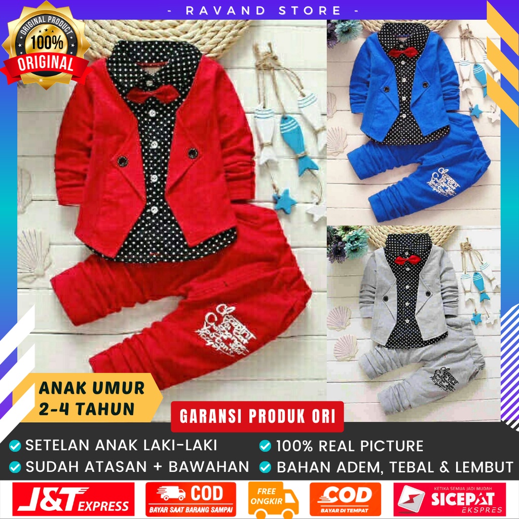 Baju Setelan Anak Laki Laki 2 3 4 Tahun Import Murah Pakaian Stelan Set Atasan Jas Kemeja Hem Lengan
