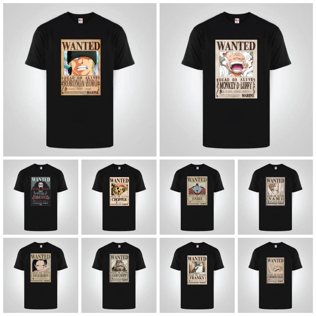 KAOS T-SHIRT BAJU ONE PIECE POSTER WANTED LUFFY ZORRO SANJI JIMBE BROOK CHOOPER USOP