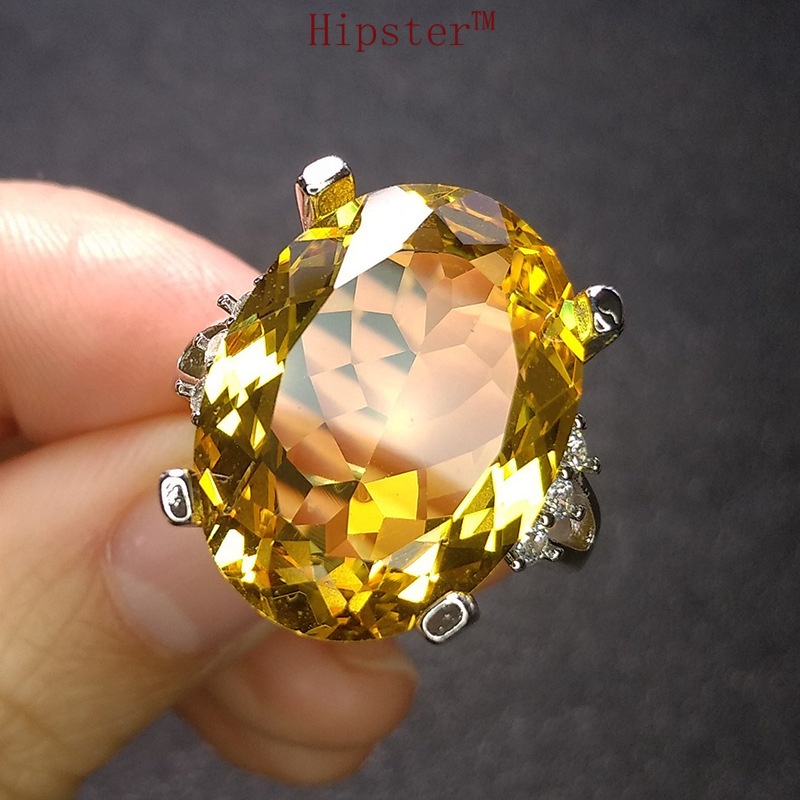 Classic Fashion Temperament Inlaid Platinum Egg-Shaped Yellow Gem Couple Romantic Ring