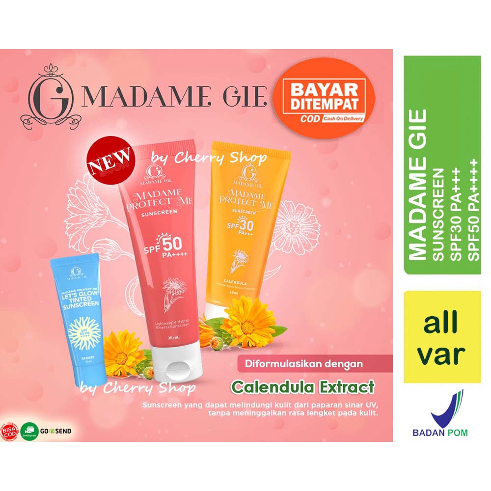 [GARANSI NO WHITECAST] [BPOM] MADAME GIE Protect Me SPF30 PA+++ | SPF50 PA++++ w Aloe Vera 60mL | Protect Me Let's Glow Tinted SPF 50 PA ++++ 10ml | Sunscreen sunblock tabir surya sun block