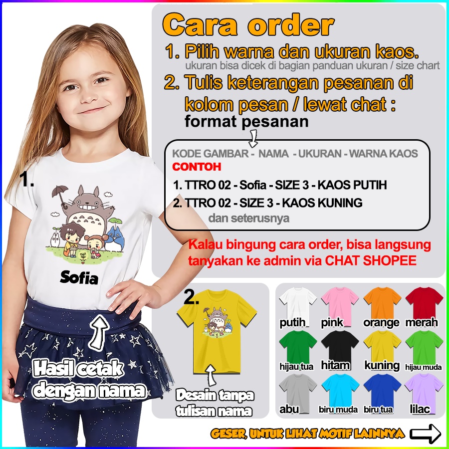 [FREE NAMA!!] Baju Kaos ANAK DAN DEWASA TOTORO BANYAK MOTIF