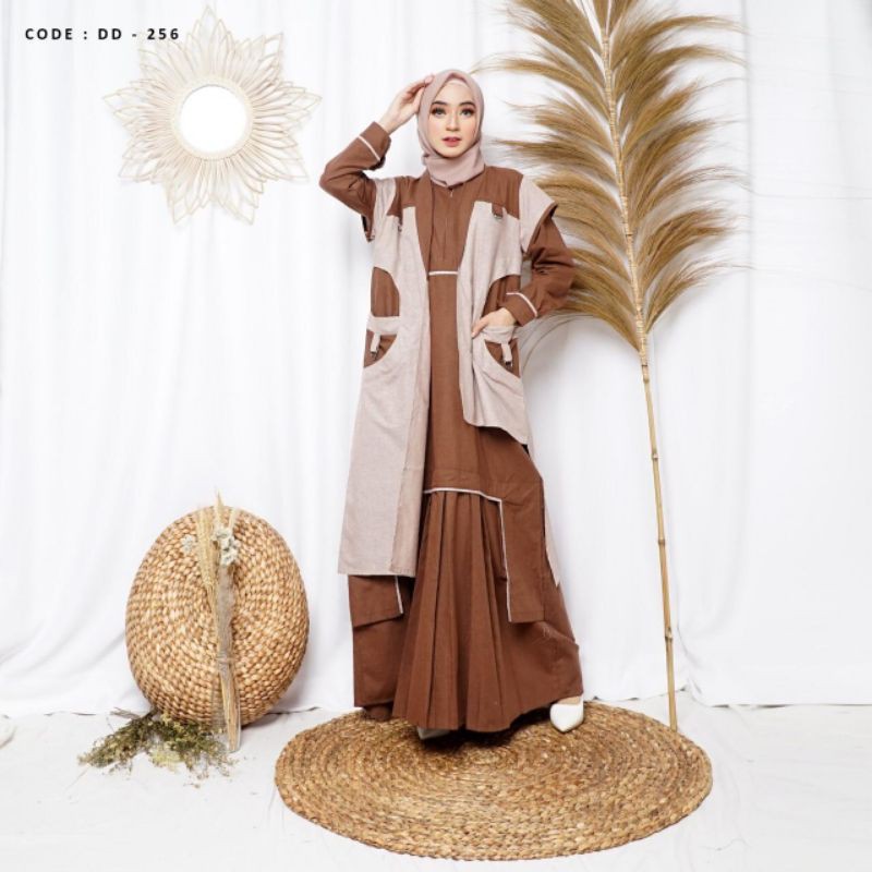 Gamis katun set cardigan murah kode DD256