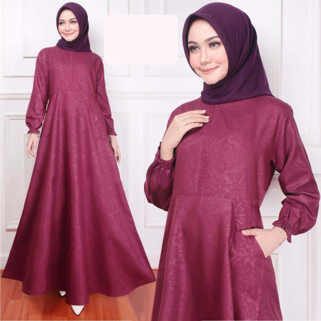 baju gamis Katun Jepang Motif Rasti, Bunga, Etnik, Retro, Polkadot, Vintage best seller-Embos Maroon