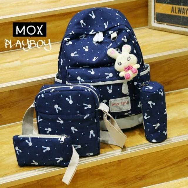 Fashion backpack 4in1 playboy tanpa boneka /tas motif /ransel mixue murah/ransel gemoy