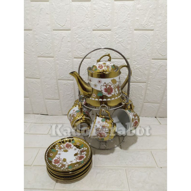 Teko teh set 13pcs - coffee set fiori porcelain premium