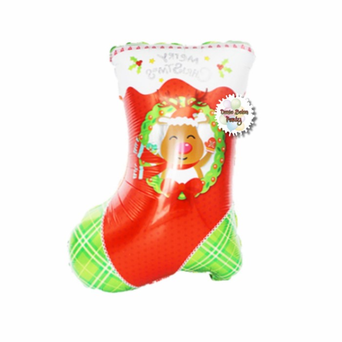 Balon Foil Merry Christmas Santa Socks / Balon Kaos Kaki Natal