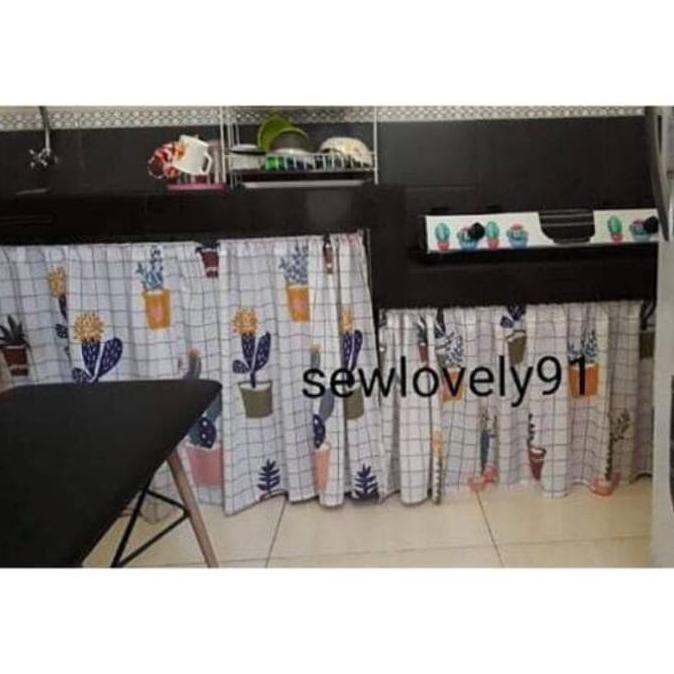 gorden gordyn hordeng kolong meja dapur paling murah shabby chic - pot kaktus