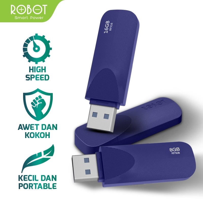 ROBOT RF508 / RF516 Flashdrive / Flashdisk 8GB, 16GB USB 3.0 High Speed Transmission Blue Support for All Windows &amp; Device Original - Garansi 1 Tahun