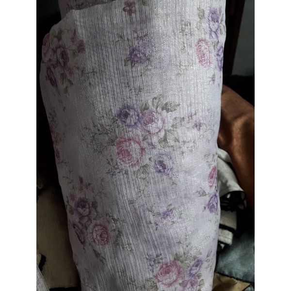 Bahan vitrase gorden motip bunga kain meteran bukan gorden jadi