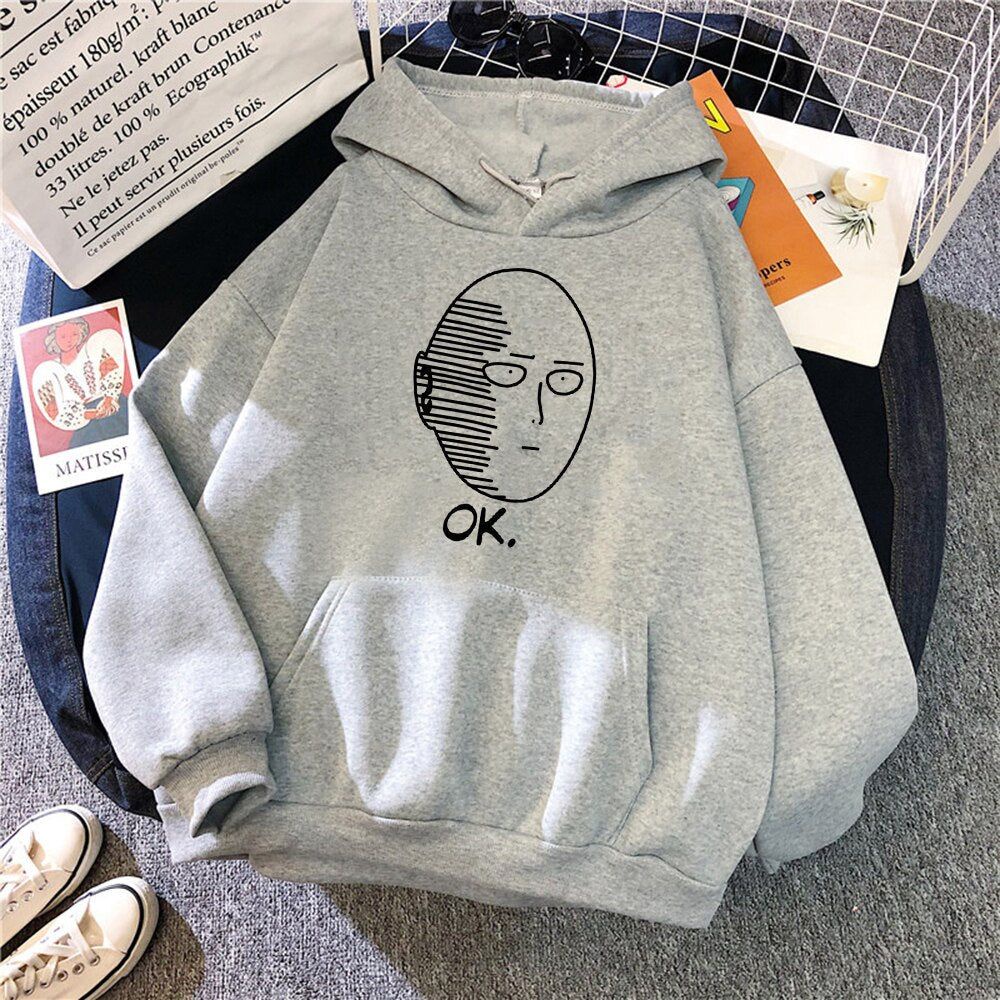 Sweater Hoodie SAITAMA OK Anime ONE PUNCH MAN Pria Wanita Jumper Size S M L XL XXL XXXL