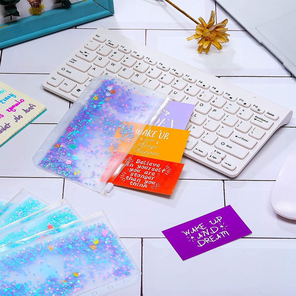 A6 Binder and 9 Glitter Envelopes, Budget Binder with Cash Envelope for Budgeting