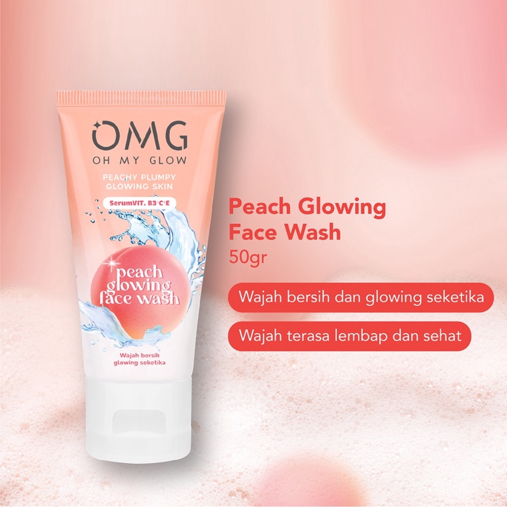 OMG OH MY GLOW Peach Glowing Face Wash 50ml | Toner 100ml | Cream 25gr