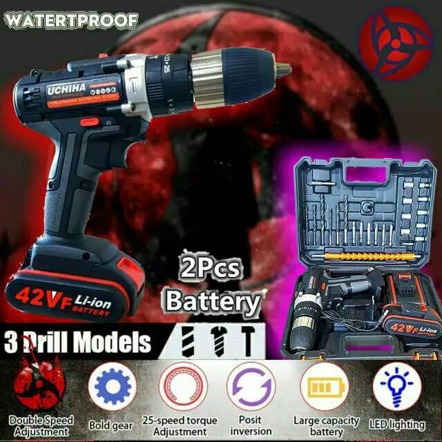 impact drill baterai cordless mesin bor beton besi kayu UCHIHA