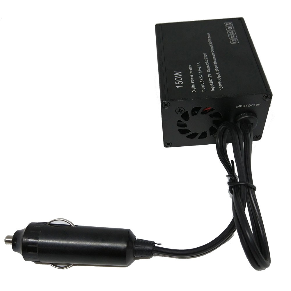 Taffware Power Inverter Mobil dengan 2 USB Port 150W 220V - PI-150W - Black