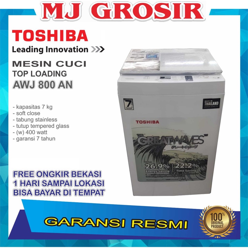 MESIN CUCI 1 TABUNG TOSHIBA AWJ 800 AN AWJ800AN TOP LOADING 7 KG