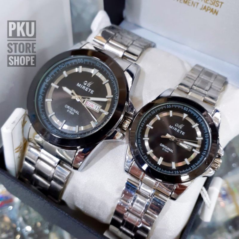 Jam Tangan Couple Mirete Original Tahan Air Water Resistant Rantai Stainless Steel Free Batrai Cadangan | JAM Tangan Pria Wanita Couple Unisex