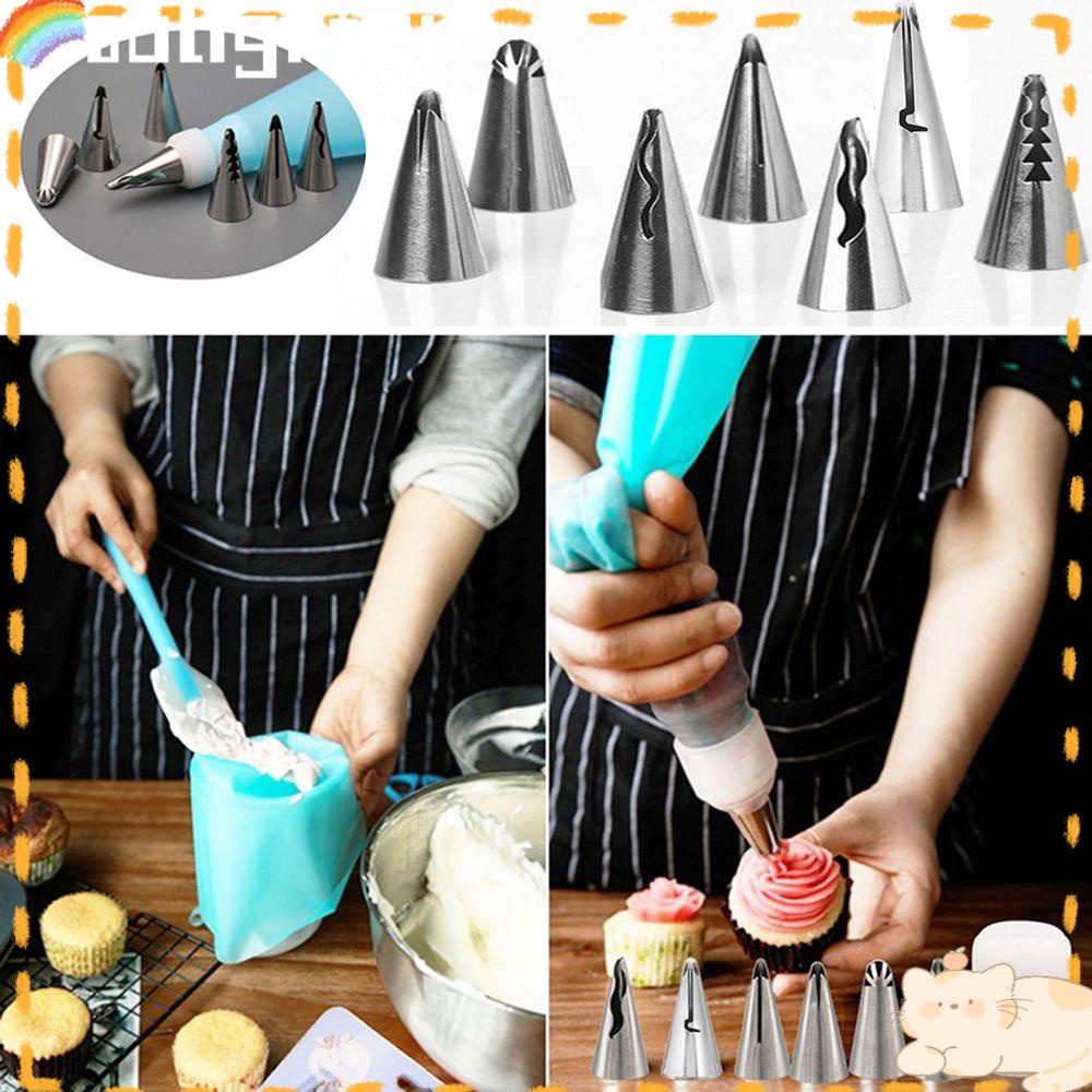 7pcs Spuit Piping Icing Bahan Stainless Steel Untuk Dekorasi Kue