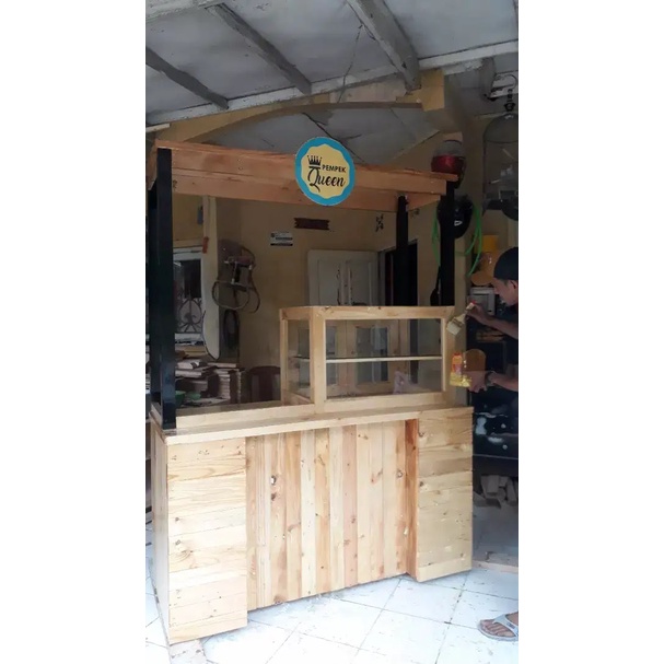 Gerobak Jualan Stand Booth Kayu Jati Belanda meja stand jualan makanan