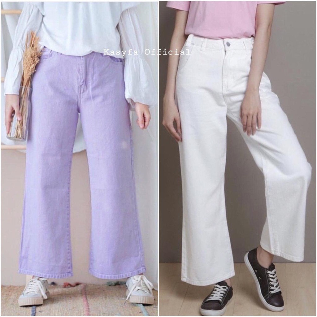 KULOT JEANS WARNA PUTIH REYSI  // BASIC KULOT JEANS LILAC