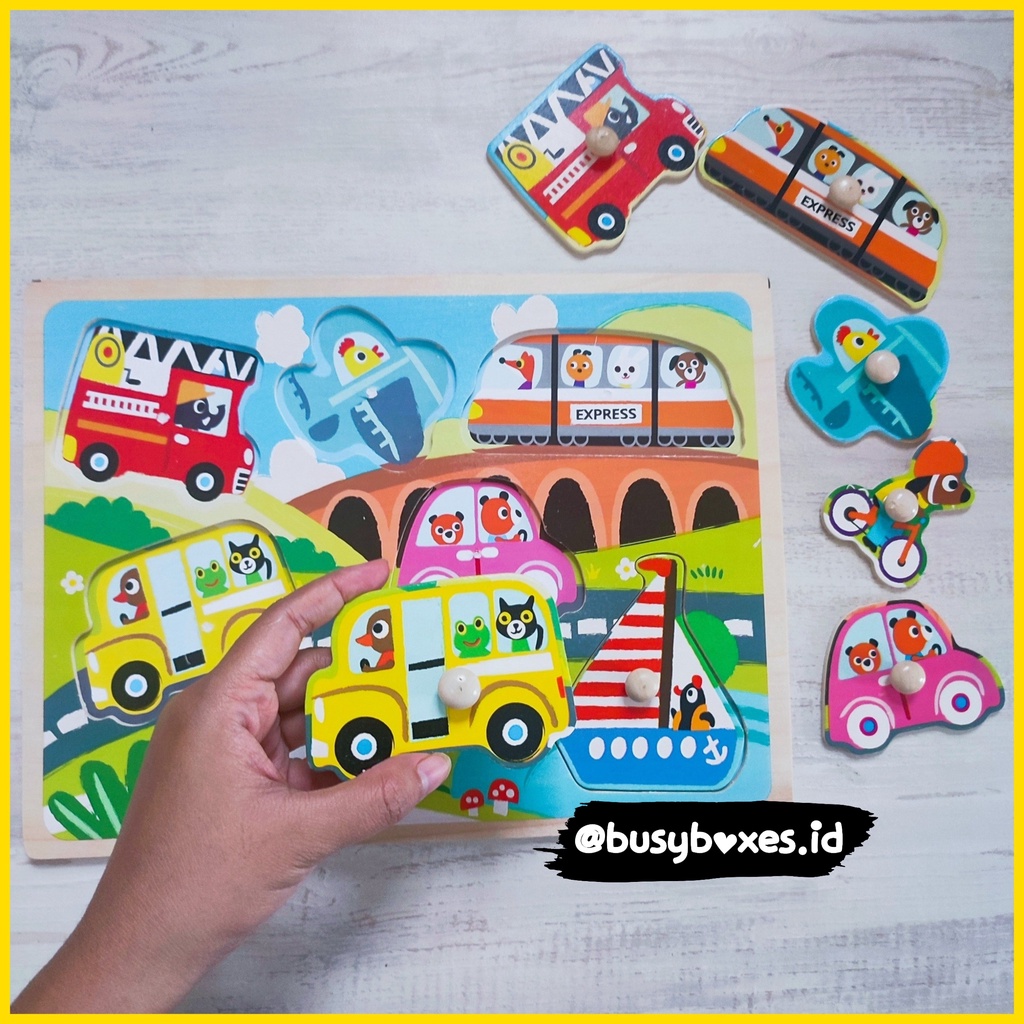 [busyboxes.id] Mainan Edukasi Mencocokan alat transportasi kendaraan  Puzzle Kayu Puzzle Knob Wooden Toys Mainan Kayu